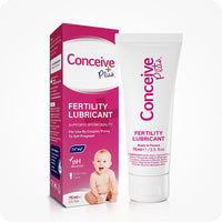 For Max Fertility Lubricant Bundle the image of a pack and tube of Conceive Plus Fertility Lubricant 75ml   on a white background. The tube is on the right side and the box packing is on the left side.