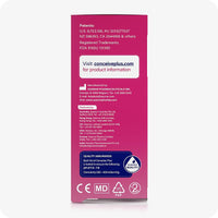 For Max Fertility Lubricant Bundle the back side image of the box of Conceive Plus Fertility Lubricant 8x4g Pre-filled Applicators on a white background. The back side of the box contains information about Patents, website address, Manufacturing by, and Distributed by. The box also contains a blue box with quality assurance information.