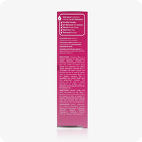 For Max Fertility Lubricant Bundle the side view image of the box of Conceive Plus Fertility Lubricant 75ml  on a white background with information about the use, manufacturing, indications, directions, and ingredients. The text is written in white color on the dark pink box