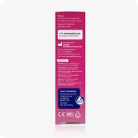 For Max Fertility Lubricant Bundle the image of the back side of the box of Conceive Plus Fertility Lubricant 75ml on a white background with information about Patents, manufacturing, distribution and quality assurance