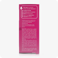 For Max Fertility Lubricant Bundle the side view image of the box of Conceive Plus Fertility Lubricant 8x4g Pre-filled Lubricant on a white background. The side of the box contains information about qualities of the lubricant and why it is best for couples trying to conceive. It also contains information about indications to use and directions of usage.