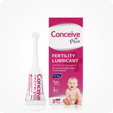 For Women's Fertility Support Bundle the image of the box and pre-filled applicator of Conceive Plus Fertility Lubricant 3x4g Pre-filled Applicators on a white background. The image of the box of the lubricant is on the right side of the frame while the prefilled applicator is on the left side of the frame. Both the box and applicator has their fronts facing towards the camera.