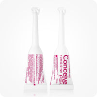 The image of two Conceive Plus Fertility Lubricant 3x4g Pre-filled Applicators placed side by side on a white background. One of the prefilled applicators has its front side towards the camera and the other one has its back towards the camera. Both of the prefilled applicators are placed in the center of the frame.