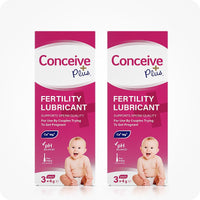 The image of two boxes of Conceive Plus Fertility Lubricant 3x4g Pre-filled Applicators placed side by side on a white background. The front of the boxes is towards the camera and they are placed in the middle of the frame.